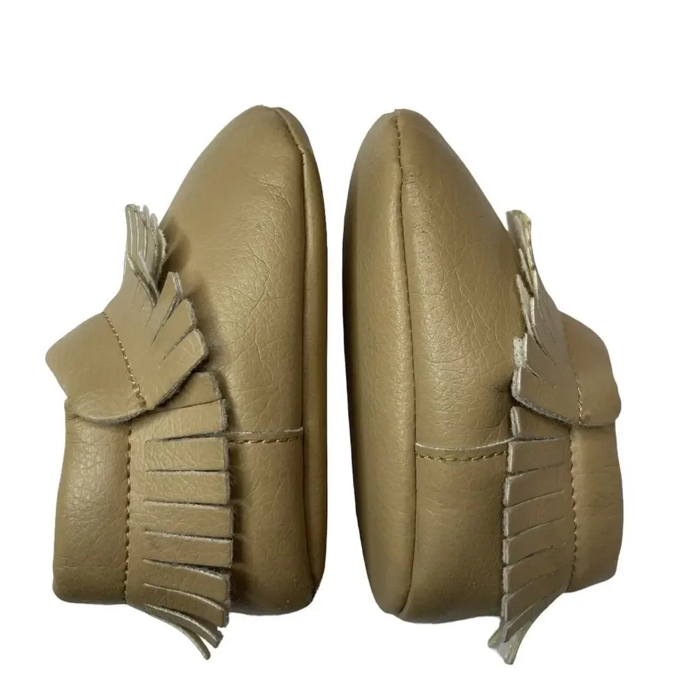 Baby Toddler Infant Girls Size 3 Tan Slip-On Moccasins Crib Shoe Soft Soles Mocs
